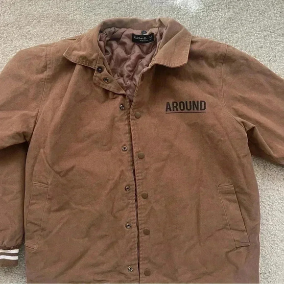 Reborn & Audi Streetwear (Around) Snap Jacket Coat Me Large Brown Striped Trim - Picture 11 of 12